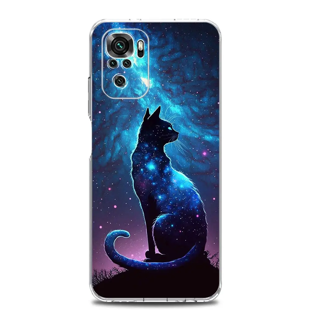 Clear Cat Van Gogh Starry Sky TPU Phone Case Cover