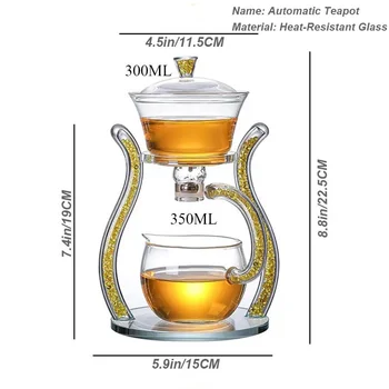 Glass Automatic Lazy Tea Set  Crystal Glass Teapot Set Heater Magnetic Rotating Cover Kung Fu Heat-Resistant Teapot 6 Cups 2