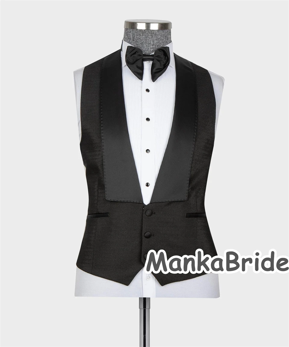 Black Lapeled Groomsman Tuxedo Business Wear Men's Suits 3PCS Blazer Vest Pants Formal Prom Party Suit