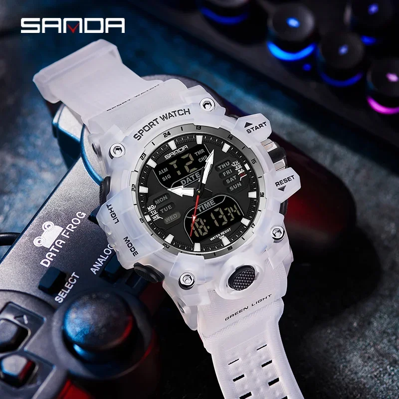 SANDA 6126 Military Man Alarm Stopwatch Quartz Wristwatch Male Digital Clock  Dual Display Men Watches Waterproof Sports Watch 2