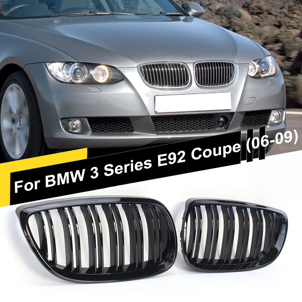 Передний бампер, решетка для BMW E92 E93 M3 2006-2009, глянцевая черная двухлинейная решетка, автостайлинг, гоночная деталь