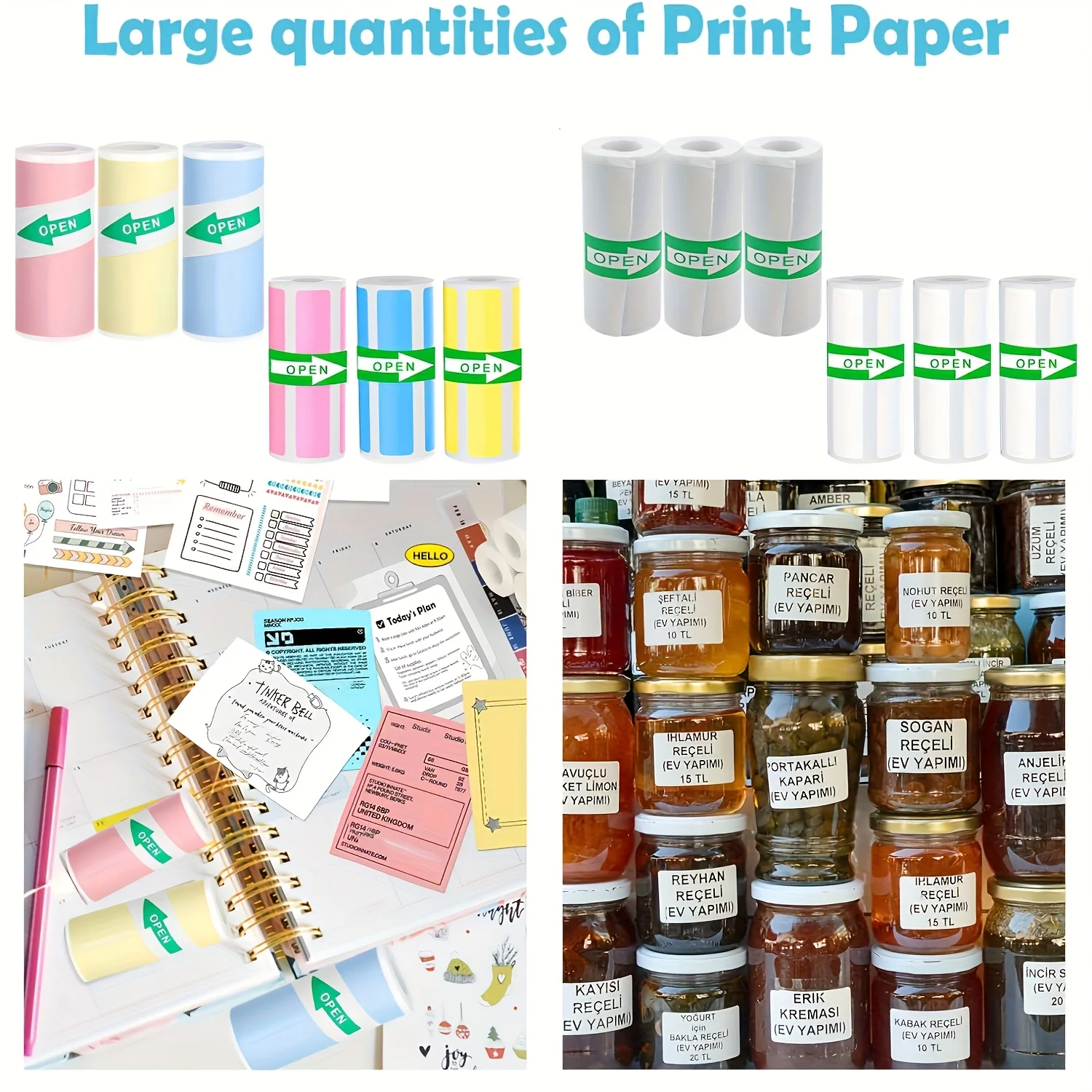 Colorful & White Mini Label Printing Paper 50x15mm & 50x30mm Multi-Purpose Adhesive For HD Mini Printers Office Supplies