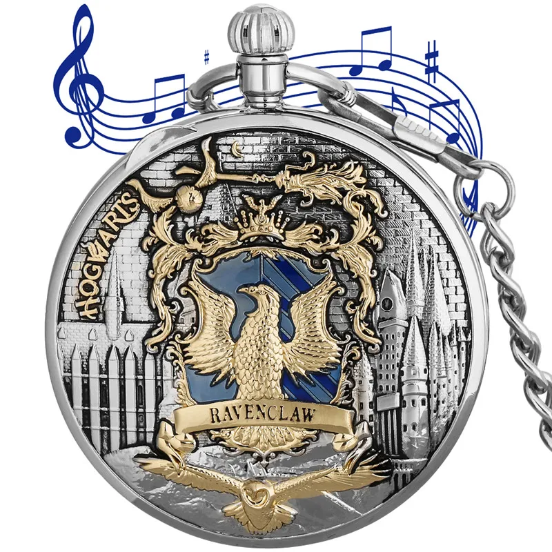 Special Musical Pocket Watch with Golden Eagle Playing Song Clock Men Women Quartz Movement Timepiece Pendant Chain Xmas Gift