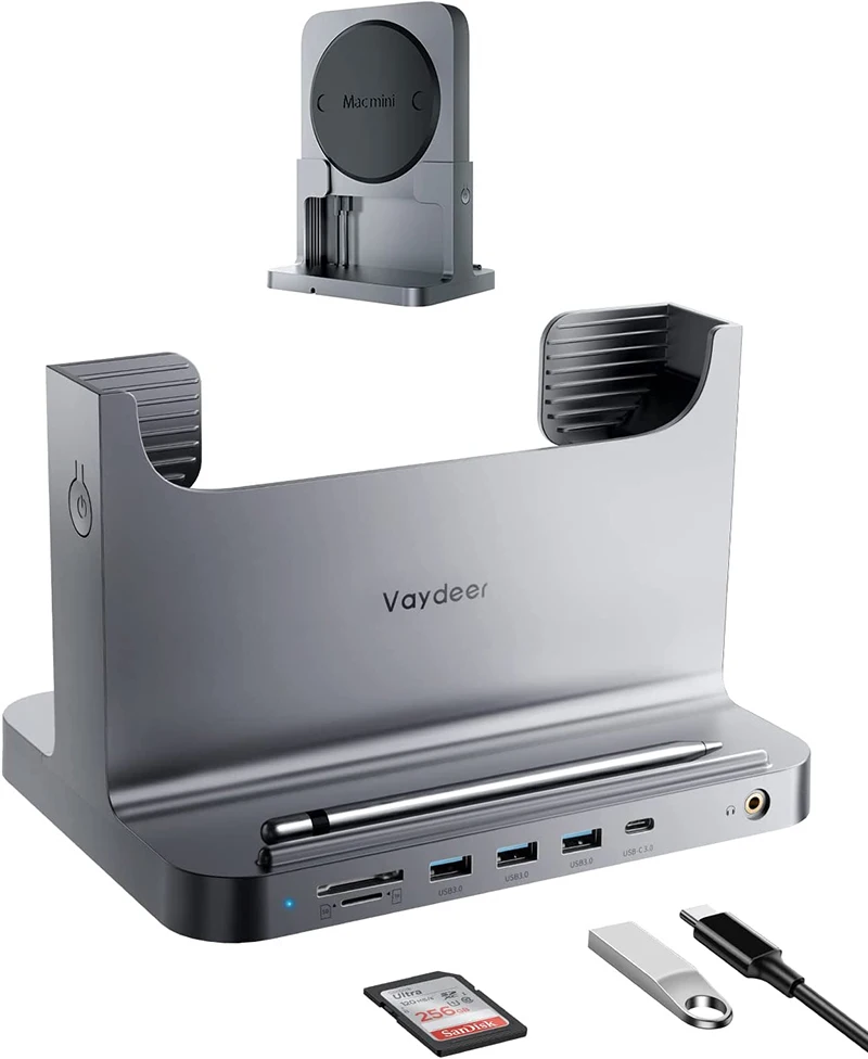 Mac Mini Stand Dock In Plastica Per Mac Mini 8-In-1 Dock Station Holder Con Adattatore Di Alimentazione Usb 3.0 Port Type C Hub Per Trasferimento Dati