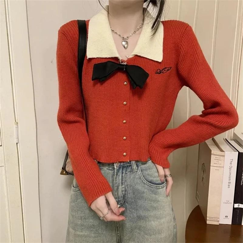 

Yasuk Winter Fashion Casual TShirts Pullover Women's Slim Simple Soft Knitted Sweater Solid Warm Button Print Bow