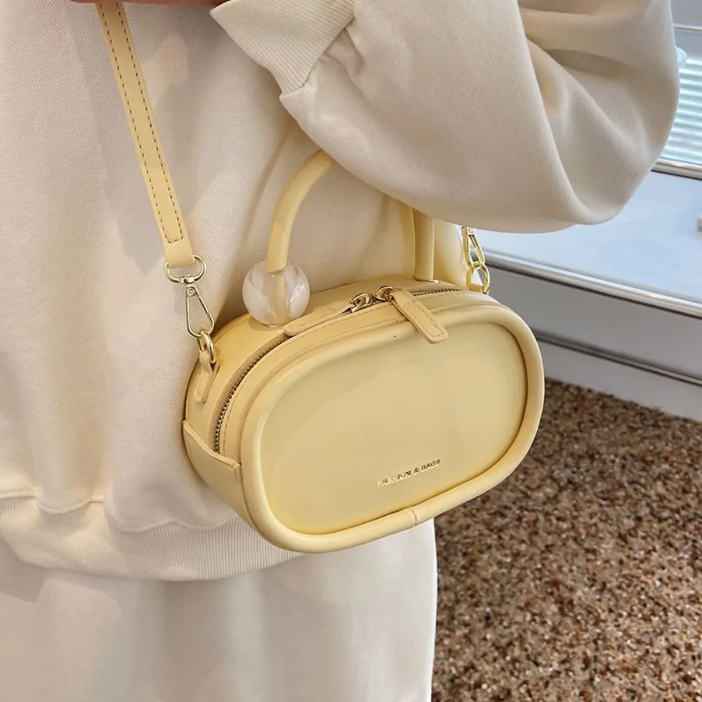 Y2K PU Leather Crossbody Bag Simple Zipper Korean Style Beaded Handbag Pillow Bag Handle Candy Color Shoulder Bag Party