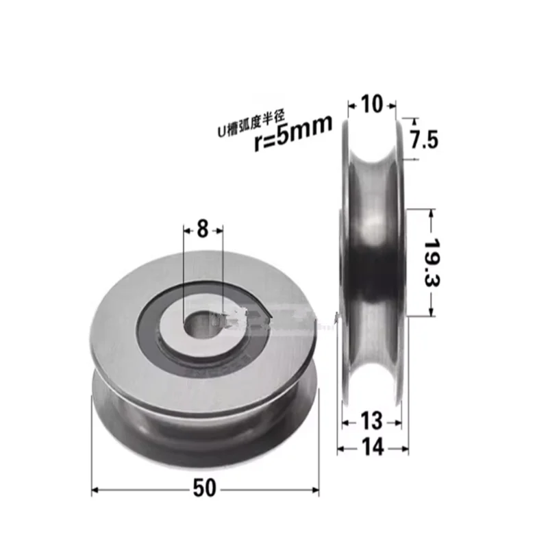 10/12*50*13mm 6301RS 베어링 강철 베어링, U 홈 V 둥근 바닥 5cm 풀리, 6mm 가이드 휠, 와이어 로프 리프팅 휠