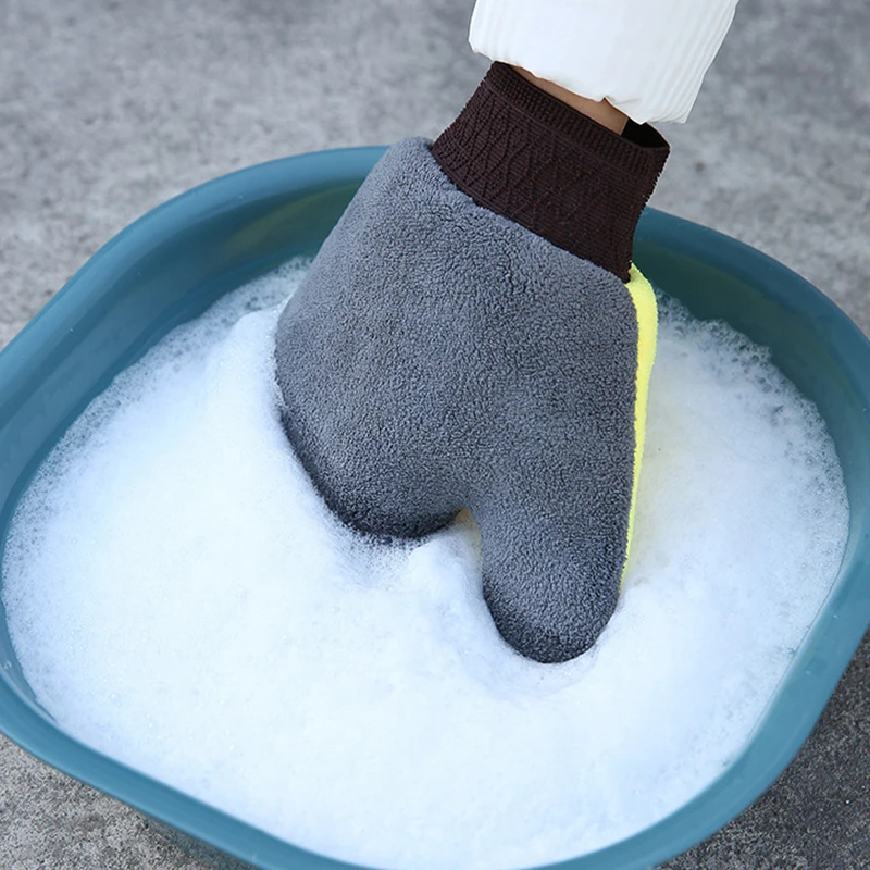 Car Washing Gloves Double-sided Soft Coral Fleece Clean Glove Water Absorption Soft Care Dust Car Cleaning Tools Auto Accesorios