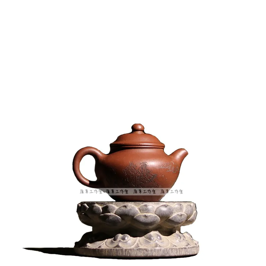 

Natural Bluestone Carved Small Lotus Stone Drum Base Pedestal of Buddha Pot Tray