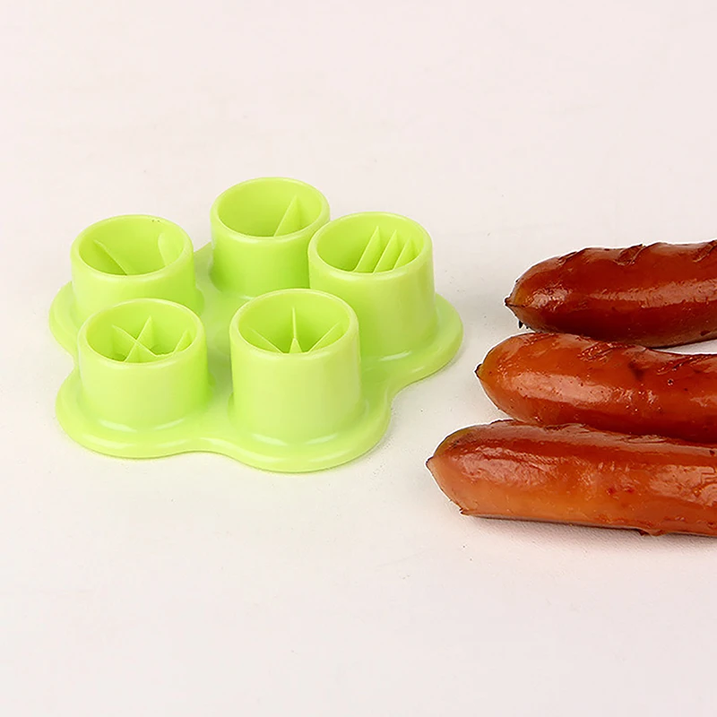 5 In 1 Flower Crab Octopus Style Ham Sausage Cutter Barbecue Hot Dogs Cutter Kitchen Cutting Mold Mould Set DIY Bento Decoration
