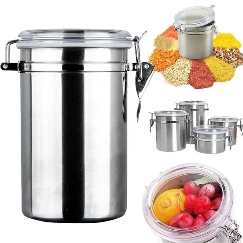 1PC Storage Bottles Stainless Steel Sealed Canister Coffee Flour Sugar Container Holder Can Home Storage Food Storage Containers