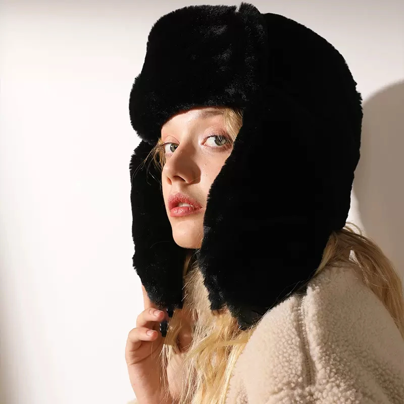 Winter Hat Knitted Earflap Hat Women's Hat Winter Ushanka Hat for Female Thicken Cold Cap Warm Windbreak Warm Pilot Cap with Earflaps