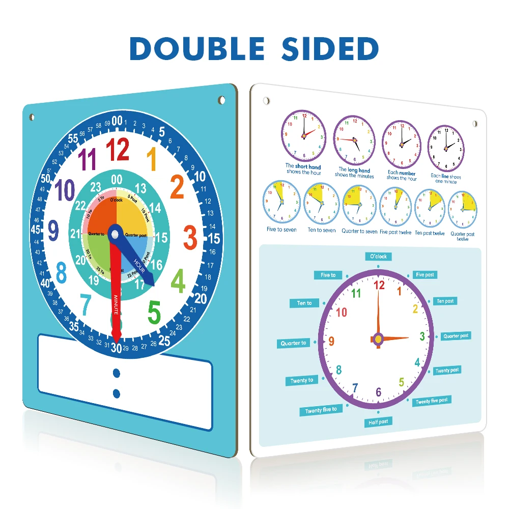 Montessori Writable Dry Erase Teaching Clock Telling Time Maths Teaching Aids Demonstration Clock for Primary School 10.9"x13.5" 2