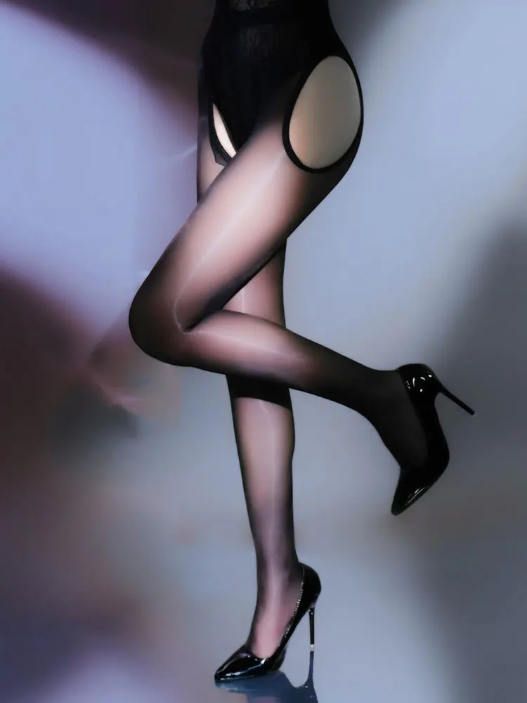 

Women's 1D Oil Shiny Glossy Pantyhose Sheer Transparent Woman Clothing Lingerie Open Crotch Hollow Out Exotic Pantyhsoe Summer
