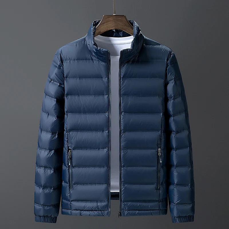 남성용 경량 다운 재킷, 청소년 캐주얼 스탠드 칼라, 화이트 덕 다운 코트, 플러스 사이즈, 5XL, 6XL, 7XL, 8XL, 가을, 겨울, 신상