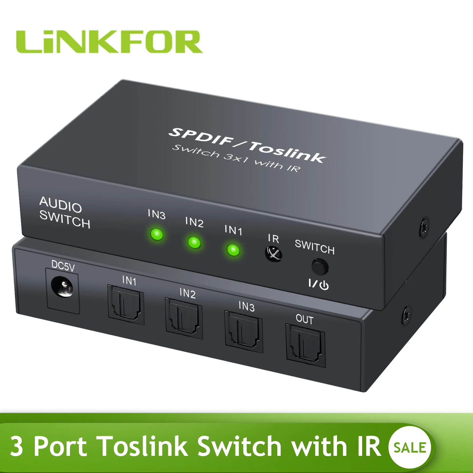 LiNKFOR Digital Toslink Optical 3x1 Switch with 3ft Optical Cable and IR  Remote Control Aluminum Alloy Digital Audio SPDIF Toslink Optical Fiber