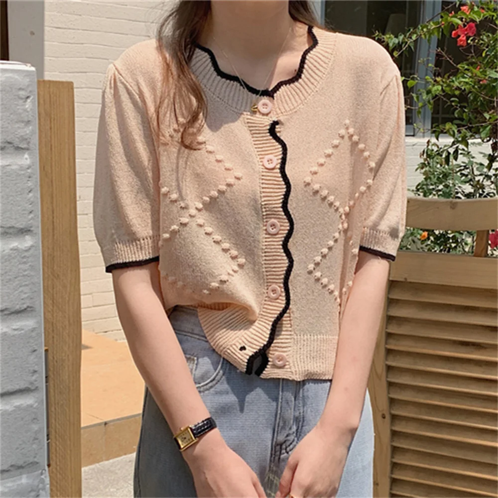 

Женский трикотажный кардиган с коротким рукавом Alien Kitty, повседневный свободный Универсальный кардиган в офисном стиле, лето 2023