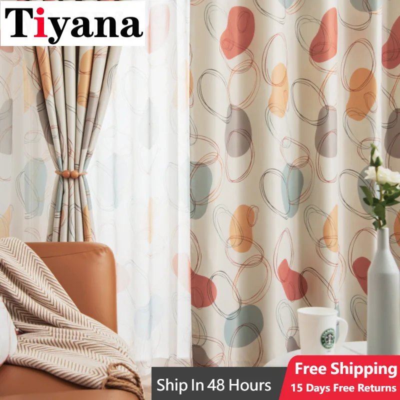 

Modern Purple Orange Cotton Linen Geometric Living Room Blackout Curtains For Bedroom Window Voile Tulle Drapes Rideaux Cortinas