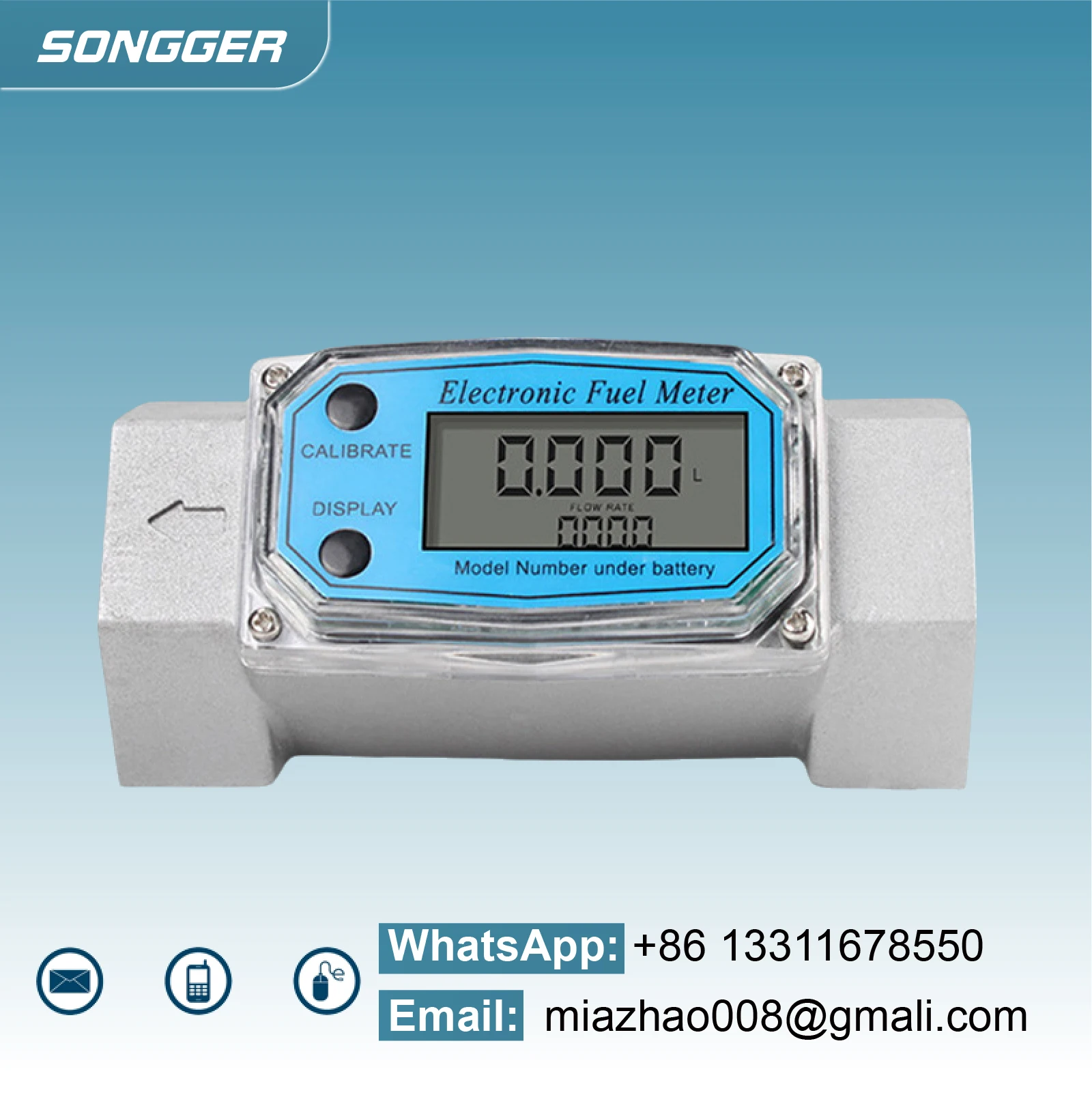 Electronic Turbine Flowmeter Digital Fuel Diesel Water Liquid Inline Pipe Flow Meter with LCD Display