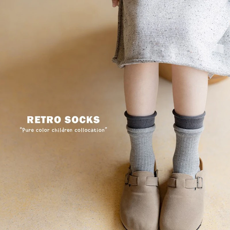 4 Paar Baumwoll-Kämmfarben, einfarbig, für Kinder und Mädchen, mittelhohe Socken, prägnant, trendig, lässig, gerollter Saum, bequeme, weiche Socken – Detail 9