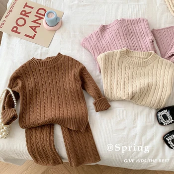 0-4Yrs set di vestiti per bambini in cotone lavorato a maglia autunno neonato ragazza abbigliamento per neonati top e pantaloni maglione lavorato a maglia set pigiama per bambini