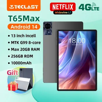Teclast T65Max 2024 태블릿, 안드로이드 14 태블릿, G99, 8 코어, Max 20GB RAM, 256GB ROM, 4G 네트워크 GPS, 10000mAh, 3.5mm 잭, 13 인치