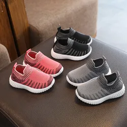 Kids Knitted Sport Shoes Children Sneakers Girls Solid Slip-On Flat Tennis Shoes Infant Kids Boys Running Shoes for Spring