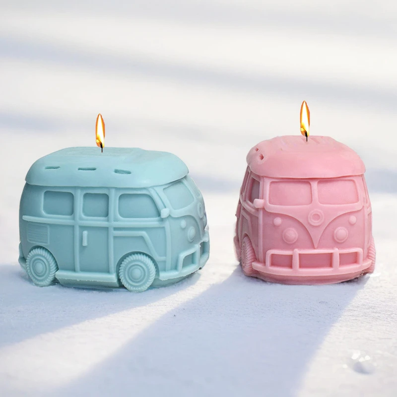 4 Stampini In Silicone Per Candele A Forma Di Bus - Stampo Per Gesso, Sapone E Resina, Idea Fai Da Te - 2