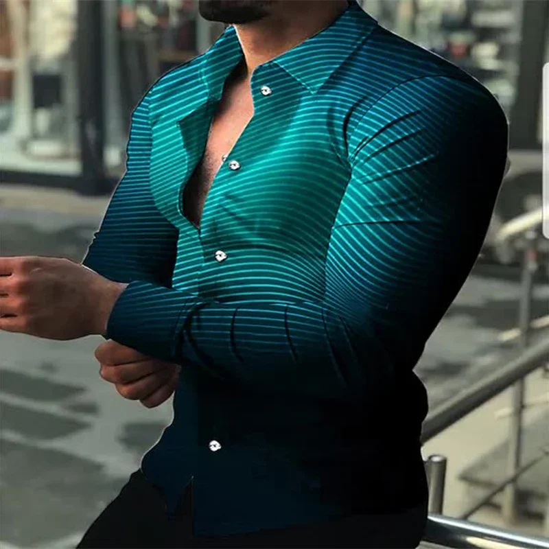 

New Luxury Men's Shirts, Casual Shirts, Striped 3D Printed Long-sleeved Shirts, Cardigan Shirts for Men's Clothing Clubs, S-6XL