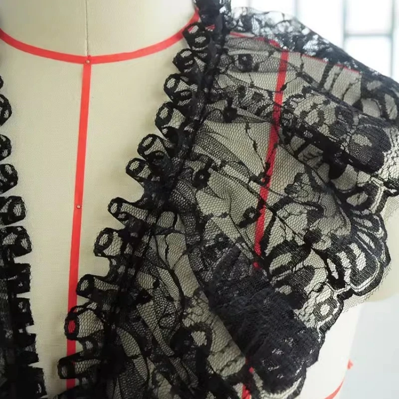 Black jacquard fabric lace banquet dress skirt sewing material Garment flared cuffs curtain brow trim Decoration