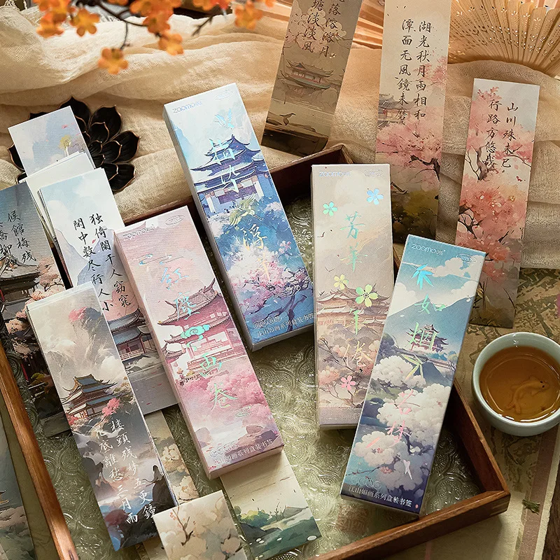 

30 Sheets/set Paper Bookmarks Vintage Chinese Flowers Page Mark Paper Marker Retro Building School Stuff for Girls Student Gifts