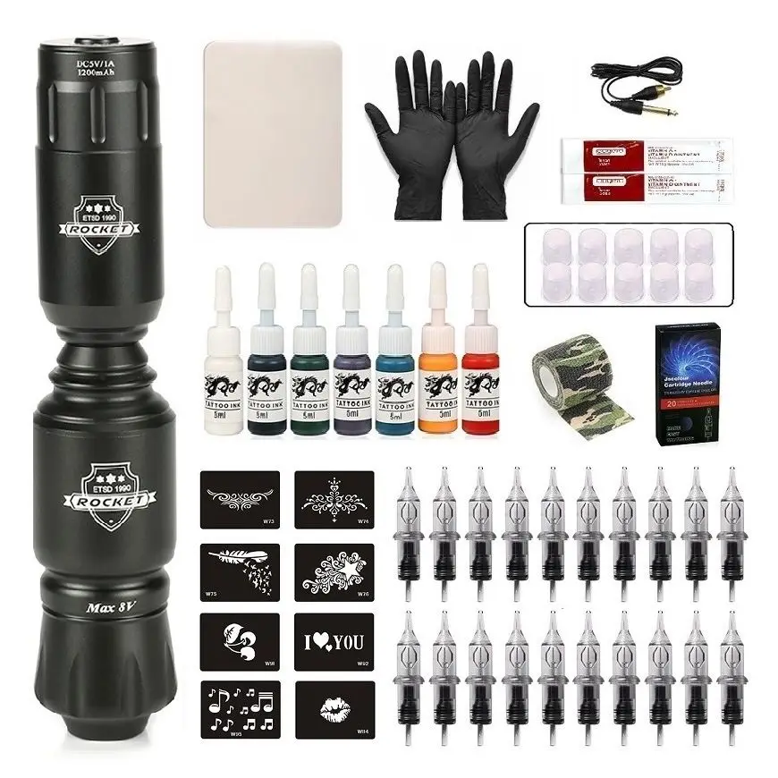 Professional Tattoo Machine Kit Rocket Tattoo Pen Set Wireless Power Supply with Cartridge Needles for Body Artist