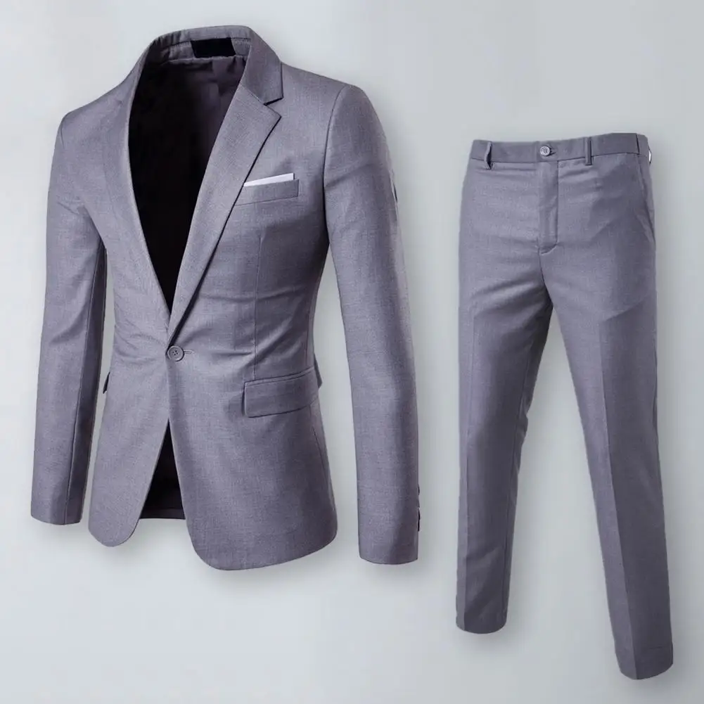 Formal Suit Slim Fit Business Outfit Men's Business Suit Set Lapel Single Button Coat Slim Fit Pants with Pockets Workwear