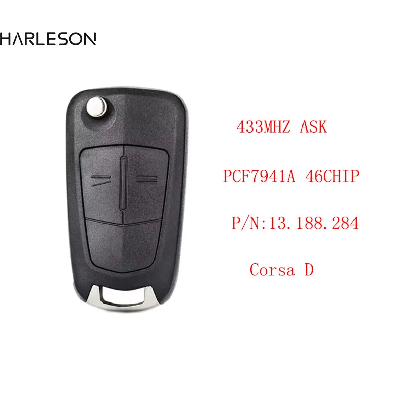 2 button Car Remote Key 433MHz for Opel/Vauxhall Corsa D 2007 2008 2009 2010 2011 2012 2013 2014 PCF7941A 46 Chip P/N 13.188.284