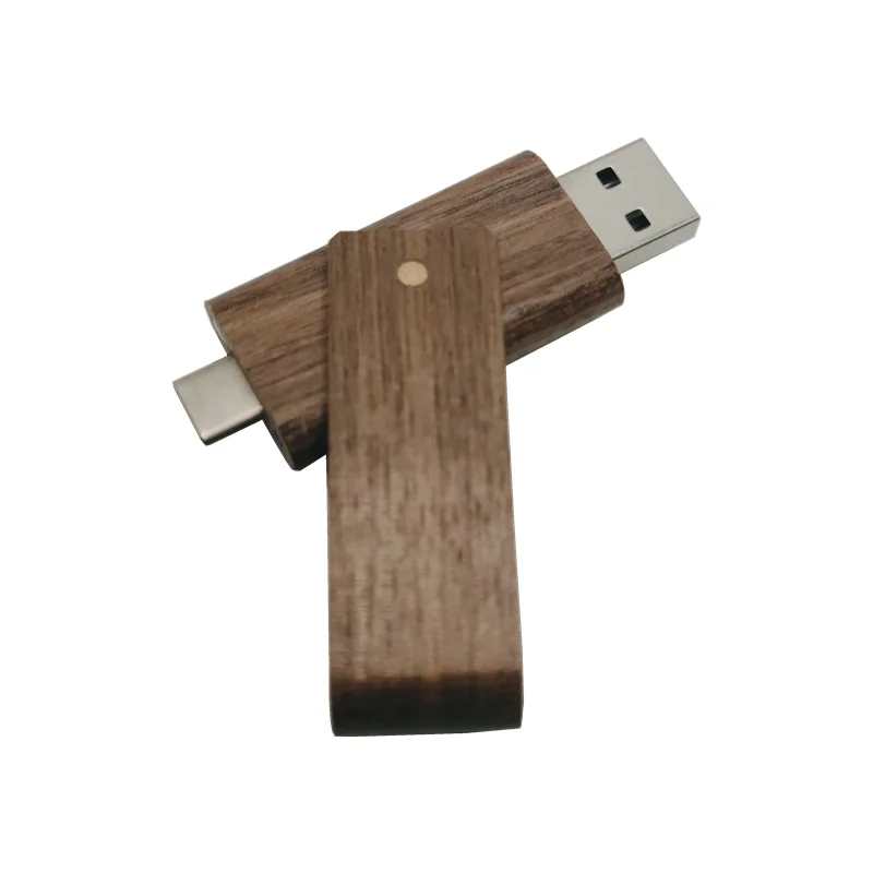 

Type-C Phone and USB Dual Interface OTG Walnut Swivel USB 2.0 Memory Flash Stick Pen Drive Free Custom Personalized LOGO