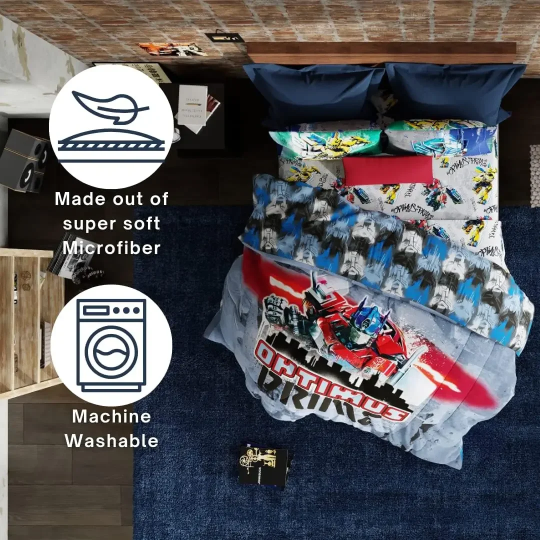 Transformers Battle in Brooklyn Optimus Prime Kids Super Soft Comforter and Sheet Set with Sham, 4 Piece Twin Size, (Official Li 4