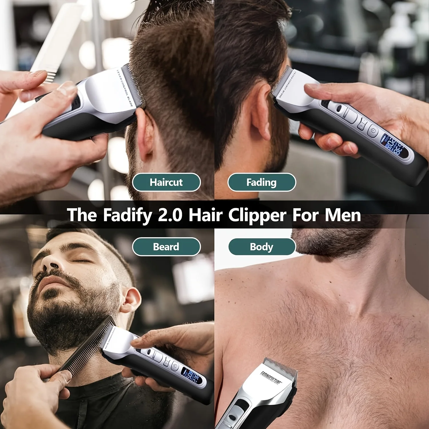 Electric Hair Clipper Unique Shaped Moving Blade Hair Trimmer LCD Display USB Rechargeable For Salon Men Hair Cutting Barber 2
