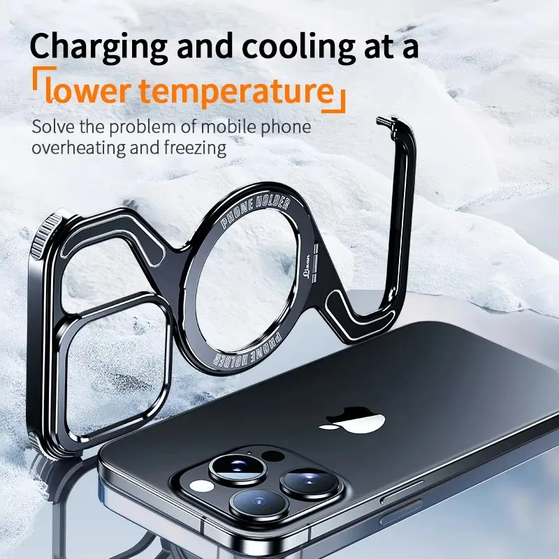 Z Shape Metal Frame MagSafe Phone Case For iPhone 16 15 14 13 Pro Max 16Plus Aluminum Frameless Magnetic Holder Shockproof Cover — view 5