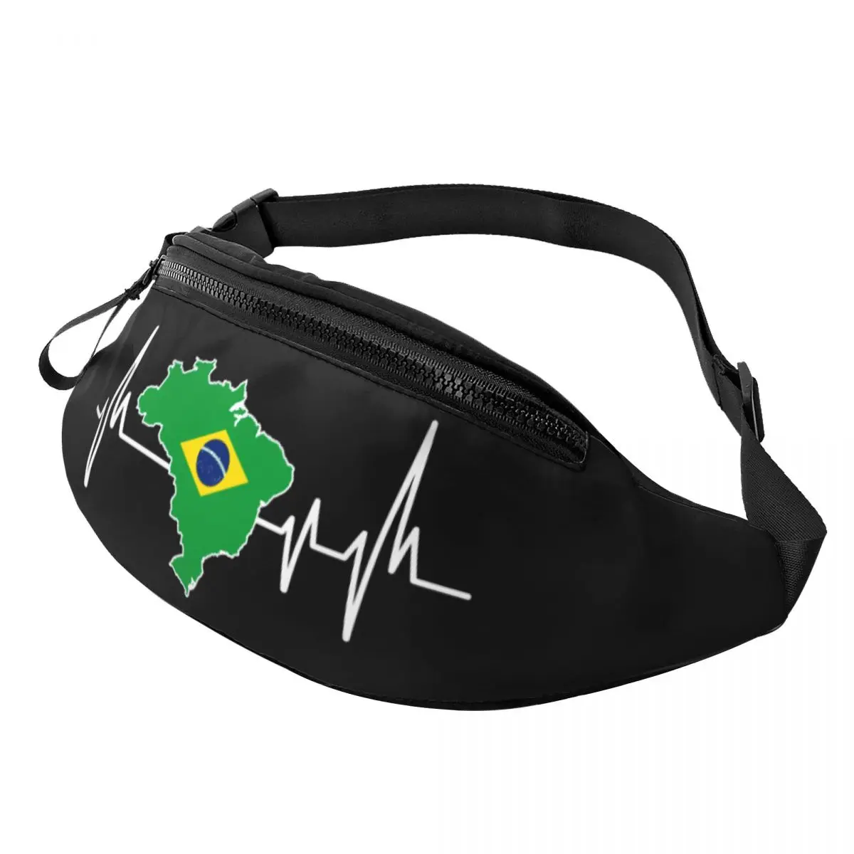 

Heartbeat Design Brazilian Flag Brazil Fanny Pack Cool Brazilian Proud Crossbody Waist Bag for Traveling Phone Money Pouch