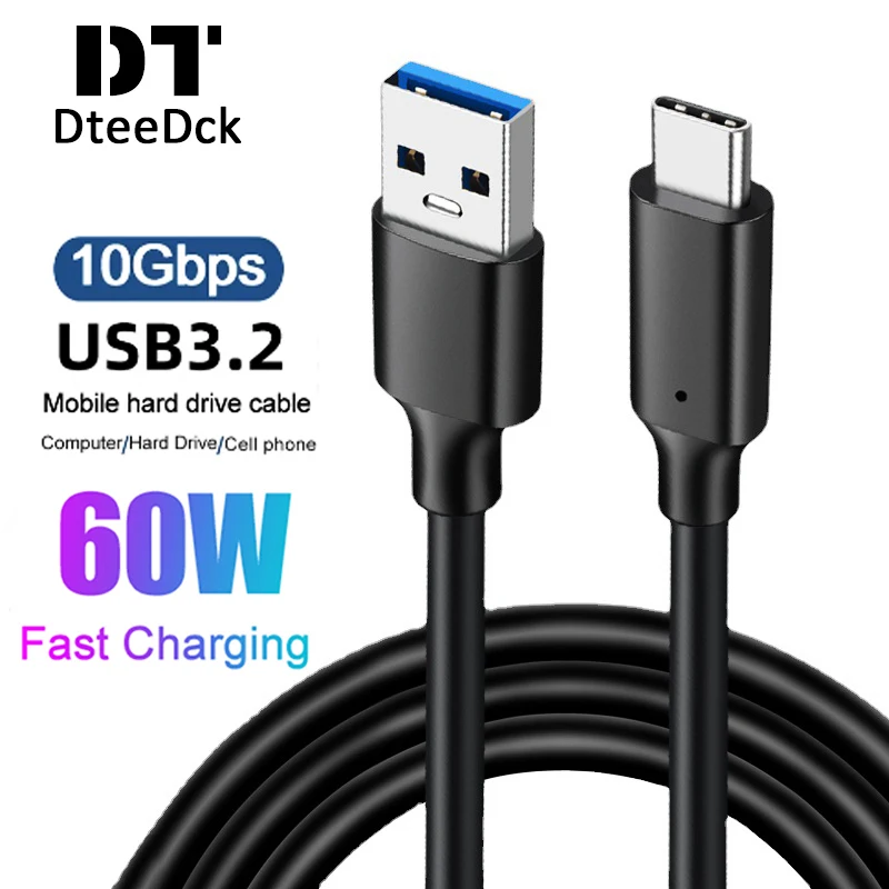 

USB3.2 10Gbps Type C Cable PD 60W 3A Quick Fast Charging Cable USB A to Type-C 3.2 Data Transfer USB C SSD Hard Disk Cable