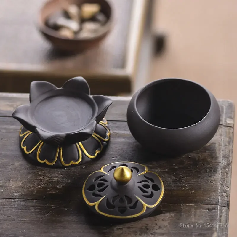 Creative Purple Sandalwood Incense Burner, Home Indoor, Chinese Zen Incense Lotus Shaped, High-end Tea Ceremony Decor, 1Pc