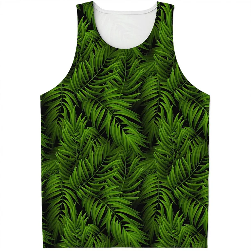 

Green Palm Tree Leaf Graphic Tank Top For Men Summer Street 3D Printed Hawaiian Plants Vest Quick Dry Sleeveless T-Shirt Tops