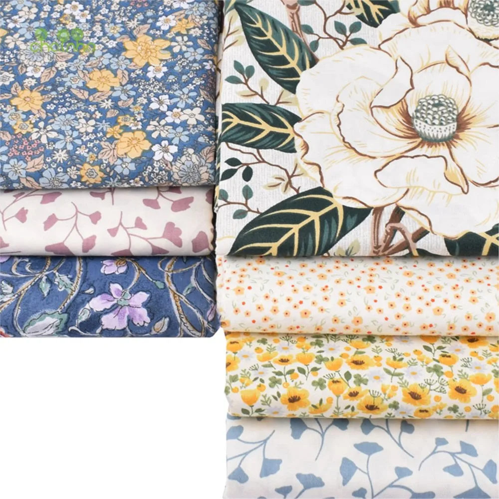 Chainho,Printed Twill Weave Cotton Fabric,DIY Sewing Quilting Material,Patchwork Cloth,Flower Series,7 Designs,2 Sizes,CC096