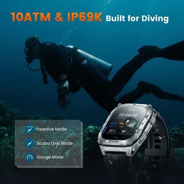 Alternative view of KOSPET Tank M4 Smart Watch Stainless Steel 6-Sat GPS Offline Maps 10ATM Waterproof 45M Dive 24/7 Health Monitor for Android iOS