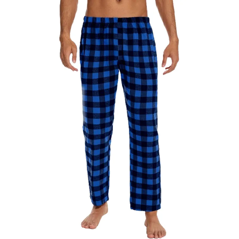 Men's fashion casual pajama trousers soft and comfortable loose elastic waistband plaid comfortable straight home leisure trouse pajama pants