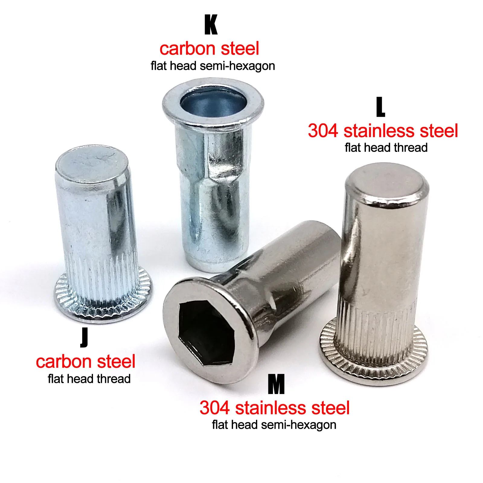 20pcs Rivet Nut Insert Rivnut M3 M4 M5 M6 M8 M10 M12 Blind Hexagon Flat Head Carbon Steel Aluminum 304 316 A2 A4 Stainless Steel