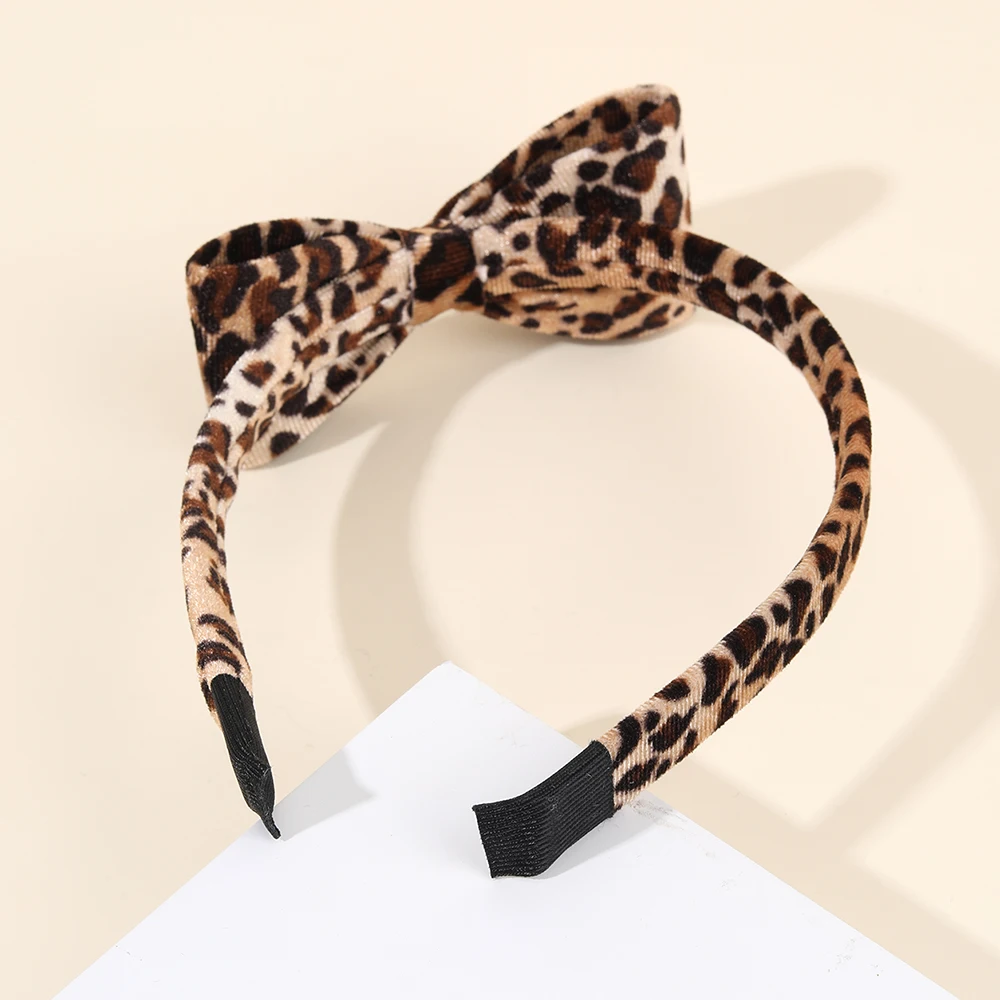 Korean Leopard-print Bow Headband Retro Elegant Velvet Hair Band No Slip Hair Hoop For Girls Women Fashion Headwear Accessories