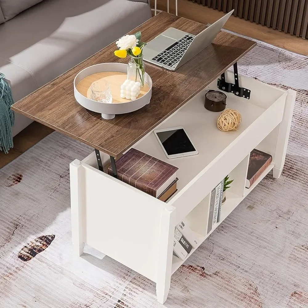 

With Storage Shelf/Hidden Compartment Table Serving Coffee Tables Luxury Design Cafe Table for Living Room Furniture White Coffe