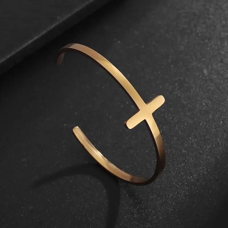 Bangle Bracelet Classic Christian Side Jesus Cross Simple Cuff Bracelet
