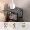 Bedside table with charging station, 3-story side table with USB port and socket, side table with living room with storage rack 4